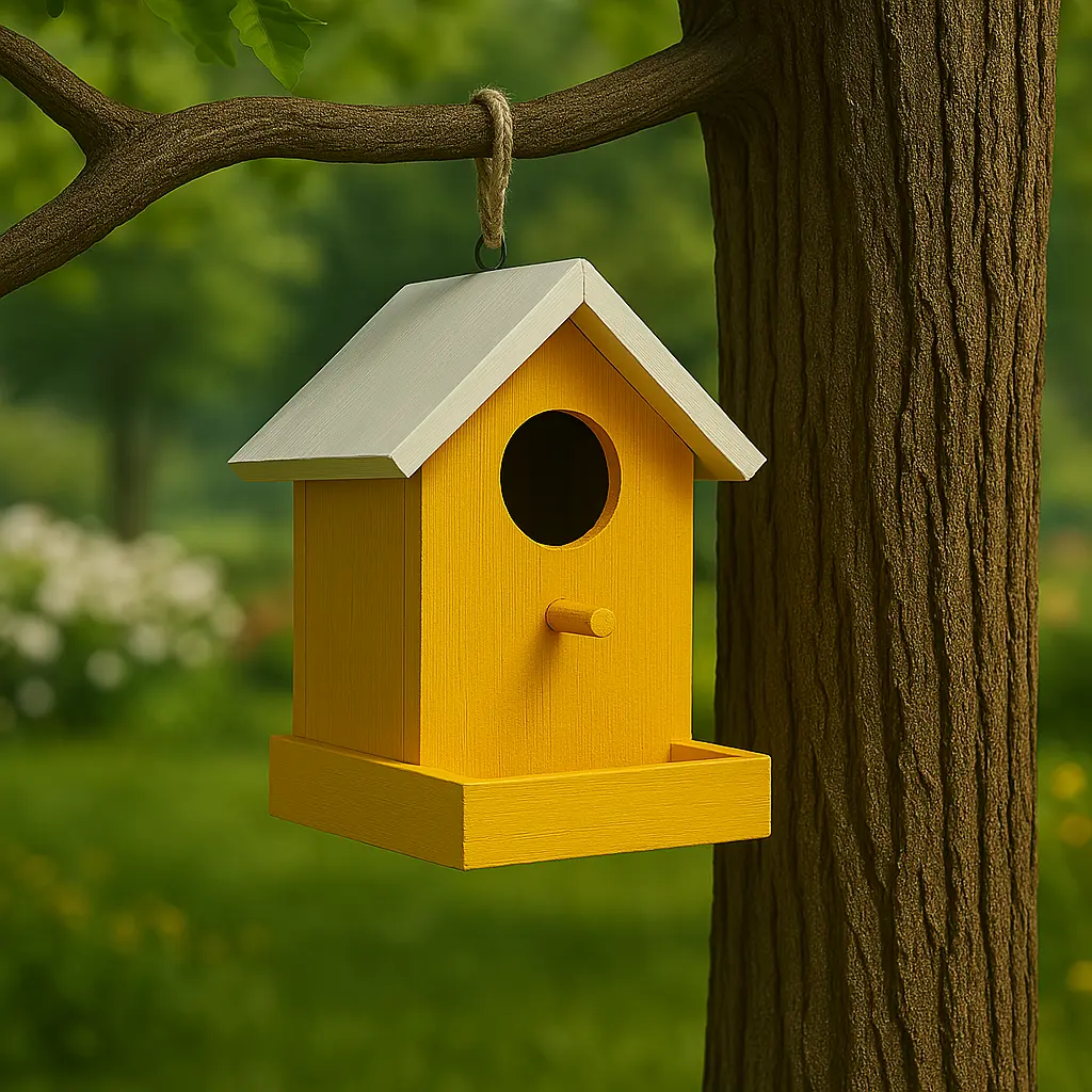 Yellow & White Top Wooden Bird House